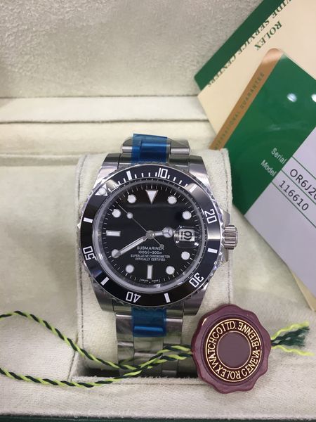 Luxury Watch Box Black Dial Ceramic Bezel 116610 16610 Stainless Steel Bracelet Automatic Mens Men's Watches Blue Luminous Wristwatch