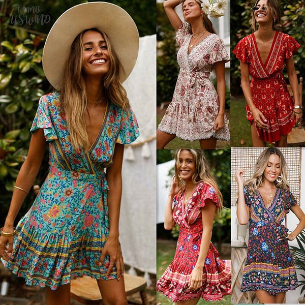 vintage women short sleeve wrap boho floral mini dress ladies summer sundress holiday v neck short sleeve print dress, Black;gray
vintage women short sleeve wrap boho floral mini dress ladies summer sundress holiday v neck short sleeve print dress, Black;gray