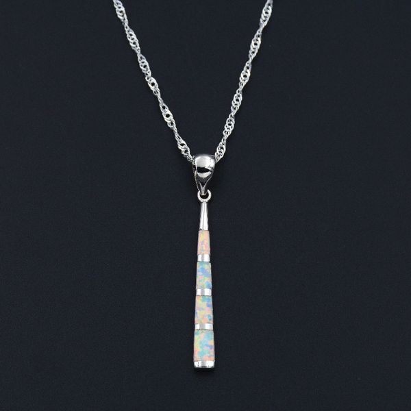 chic white fire opal stone baseball bat design pendant necklace, Silver