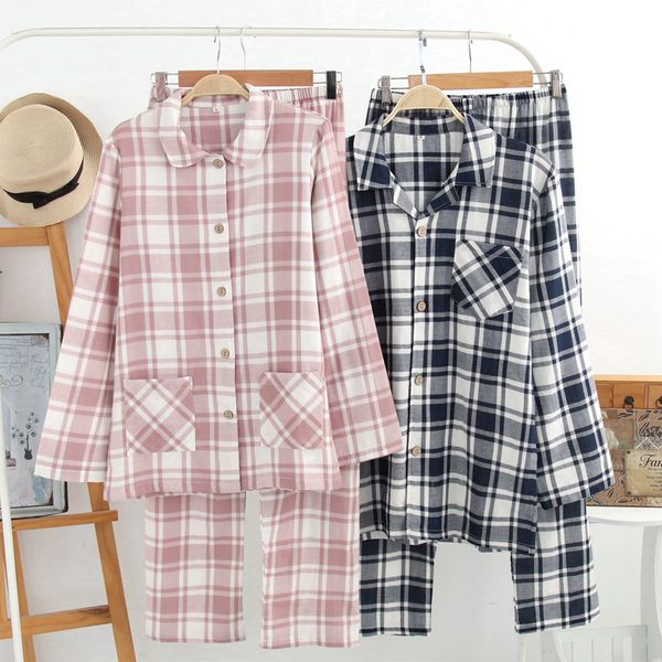 man and woman 100% cotton double-layer gauze pajamas long-sleeved plaid sleepwear couple loungewear pyjamas plus size pijama, Black;red
man and woman 100% cotton double-layer gauze pajamas long-sleeved plaid sleepwear couple loungewear pyjamas plus size pijama, Black;red