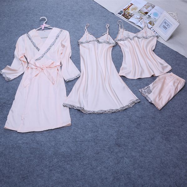 ladies silk satin robe+gown+pyjama set 4 pieces lace bathrobe nightdress sleepwear set summer spring nightwear for women, Blue;gray
ladies silk satin robe+gown+pyjama set 4 pieces lace bathrobe nightdress sleepwear set summer spring nightwear for women, Blue;gray