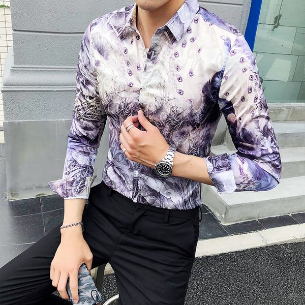 summer peacock print mens shirts dress long sleeve shirt men turn down collar casual slim fit gentlemen shirts male, White;black
summer peacock print mens shirts dress long sleeve shirt men turn down collar casual slim fit gentlemen shirts male, White;black