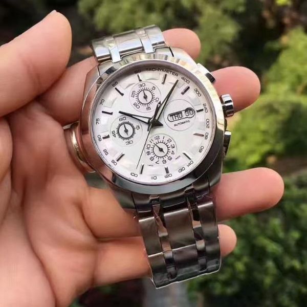 men's business watch automatic mechanical watch precision steel watchband dial 41.5mm three eyes six hands week double calendar watch, Slivery;brown
men's business watch automatic mechanical watch precision steel watchband dial 41.5mm three eyes six hands week double calendar watch, Slivery;brown