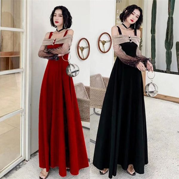 banquet evening dress skirt female new noble elegant word shoulder temperament long section host waist dress, White;black
banquet evening dress skirt female new noble elegant word shoulder temperament long section host waist dress, White;black