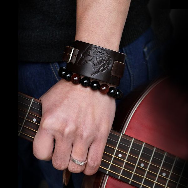 mnwt charm wide leather bracelet black brown men fashion embossed wolf/eagle/totem wristband bangle punk rock style jewelry
mnwt charm wide leather bracelet black brown men fashion embossed wolf/eagle/totem wristband bangle punk rock style jewelry