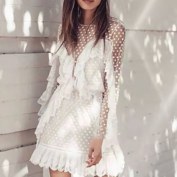 white mini dress women polka dot mesh patchwork transparent hollow out long sleeve ruffles summer spring fashion female vestidos, Black;gray
white mini dress women polka dot mesh patchwork transparent hollow out long sleeve ruffles summer spring fashion female vestidos, Black;gray