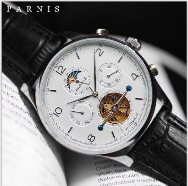 43mm white dial automatic men's watches moon phase calendar men wristwatch jhs35 movement mechanical man clock box gift, Slivery;brown
43mm white dial automatic men's watches moon phase calendar men wristwatch jhs35 movement mechanical man clock box gift, Slivery;brown