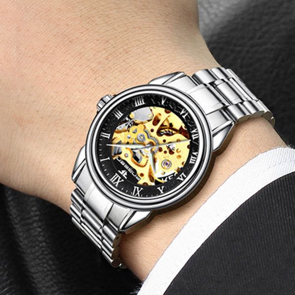 men retro fashion automatic mechanical watches steel strip waterproof student watch business watches double-sided hollow, Slivery;brown
men retro fashion automatic mechanical watches steel strip waterproof student watch business watches double-sided hollow, Slivery;brown