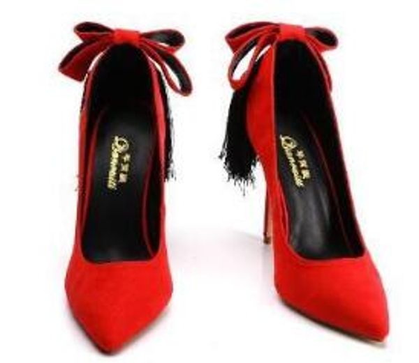 red faux suede stiletto heels women shoes studded butterfly-knot heels shoes pointed toe women pumps, Black
red faux suede stiletto heels women shoes studded butterfly-knot heels shoes pointed toe women pumps, Black