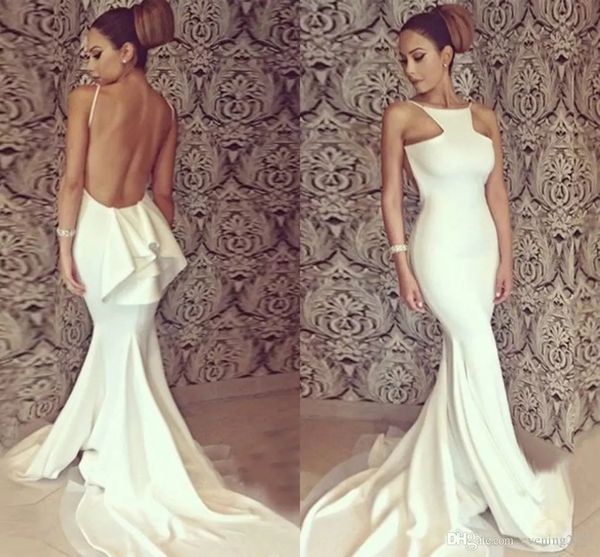 2019 White Floor Length Wedding Dresses Mopping Long Section Backless Tiered Skirts Satin Spaghetti Cascading Ruffles Tiers Wedding Gowns
2019 White Floor Length Wedding Dresses Mopping Long Section Backless Tiered Skirts Satin Spaghetti Cascading Ruffles Tiers Wedding Gowns