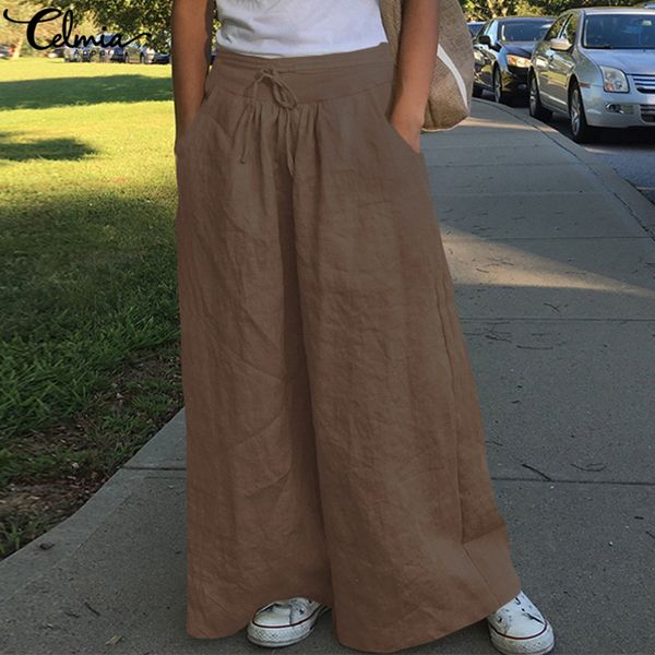 celmia palazzo women wide leg pants 2020 stylish vintage high elastic waist long pants casual loose cotton linen trousers s-5xl, Black;white
celmia palazzo women wide leg pants 2020 stylish vintage high elastic waist long pants casual loose cotton linen trousers s-5xl, Black;white
