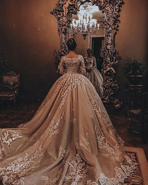ball gown vintage muslim long sleeve plus size champagne princess wedding dresses bling train bridal gowns south africa with beads 2019, White
ball gown vintage muslim long sleeve plus size champagne princess wedding dresses bling train bridal gowns south africa with beads 2019, White