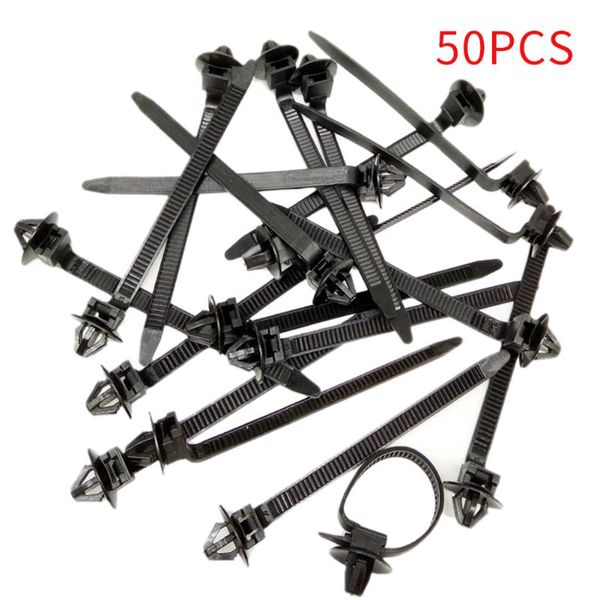 

50pcs cable fastening zip binding tie strap push mount clamps black clip wrap car wire retainer self locking nylon