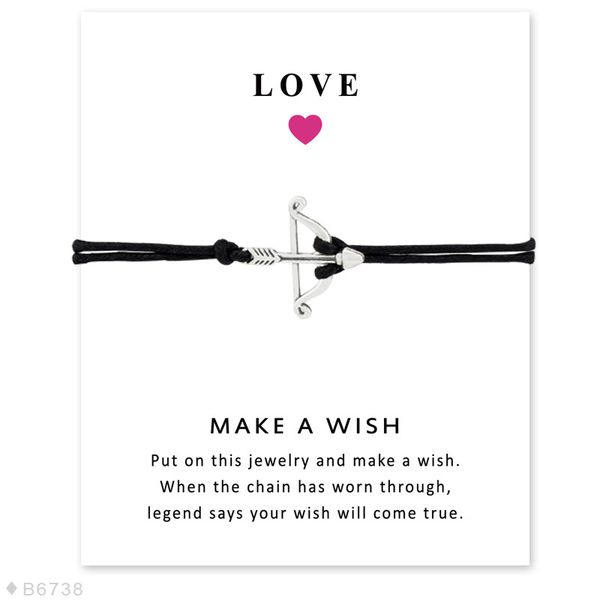 Fashion Shooting Arrow Wish bracelet with card Silver Love Archery charm leather Rope Wrap Bangle For women Men Luxury Jewelry Gift