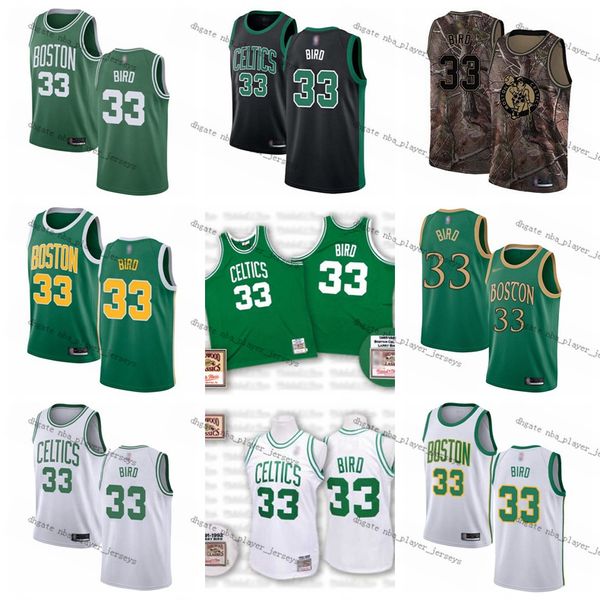 

Мужчины молодежи Бостон Celtics 33 Ларри Берд Джерси Аутентичные Серый Зеленый Белый Черный 19/20 Баскетбол Джерси