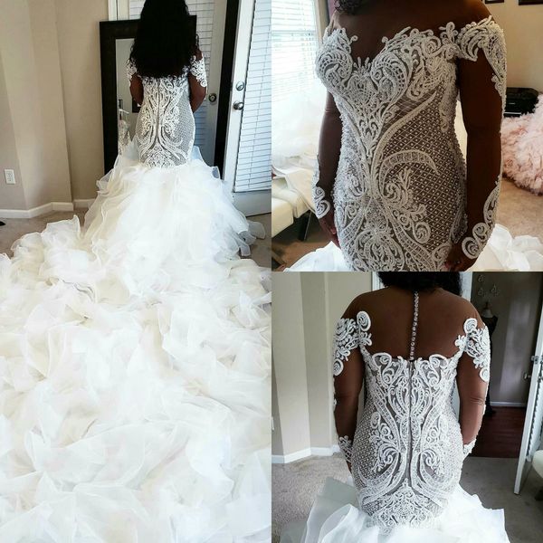 plus size wedding dresses with long train lace pearls applique long train country bridal gowns jewel neck long sleeve wedding dress, White
plus size wedding dresses with long train lace pearls applique long train country bridal gowns jewel neck long sleeve wedding dress, White