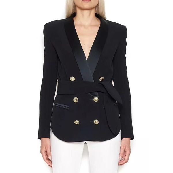 2019 designer blazer jacket women's double breasted lion buttons lacing belt blazer outer wear, White;black
2019 designer blazer jacket women's double breasted lion buttons lacing belt blazer outer wear, White;black