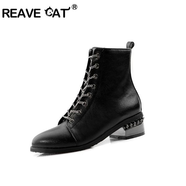 reave cat autumn winter women motorcycle boots med block heels lace up shoes comfortable ankle booties chains strap size 48, Black
reave cat autumn winter women motorcycle boots med block heels lace up shoes comfortable ankle booties chains strap size 48, Black