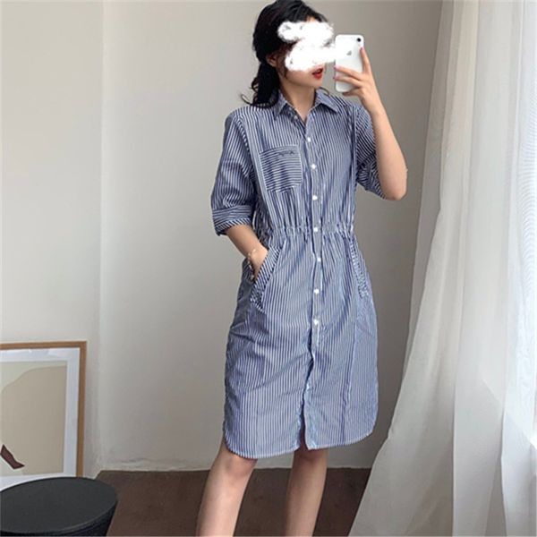 casual dresses 2021 fashion summer striped dress short sleeve waist down british shirt skirt, Black;gray
casual dresses 2021 fashion summer striped dress short sleeve waist down british shirt skirt, Black;gray