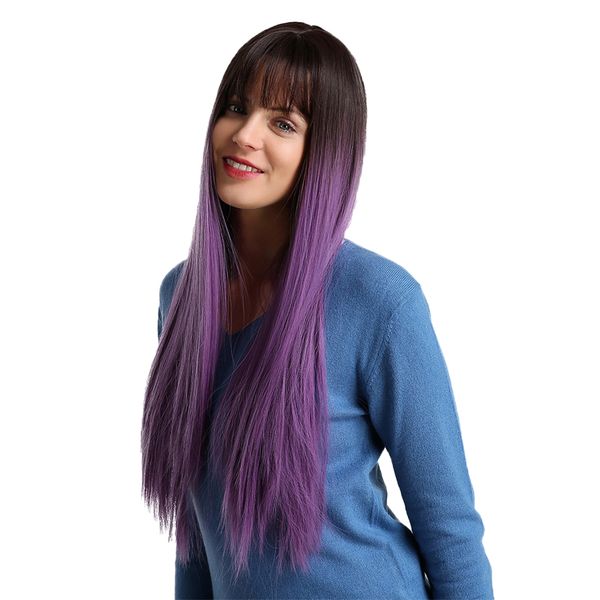 womens 28inch long straight black root purple synthetic heat resistant hair wigs with bangs, cosplay wig
womens 28inch long straight black root purple synthetic heat resistant hair wigs with bangs, cosplay wig