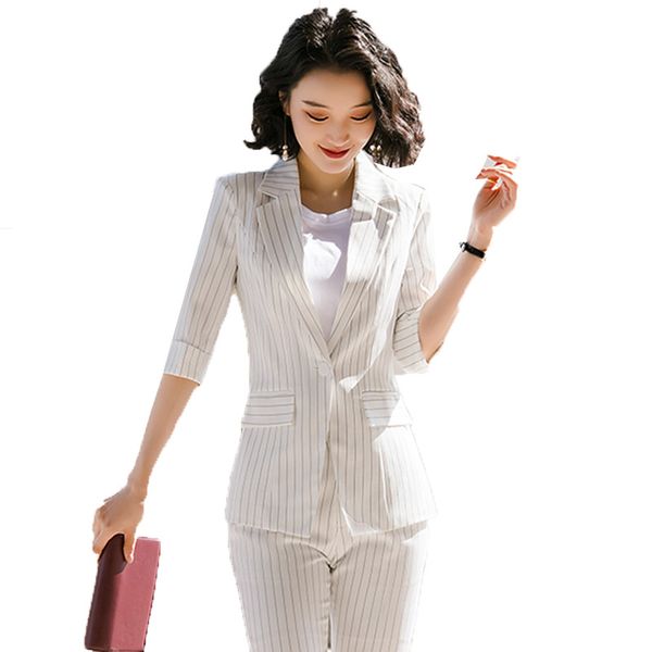 new 2020 white female elegant stripes women's suit set blazer and trouser pant business uniform clothing office lady two pieces, White;black
new 2020 white female elegant stripes women's suit set blazer and trouser pant business uniform clothing office lady two pieces, White;black