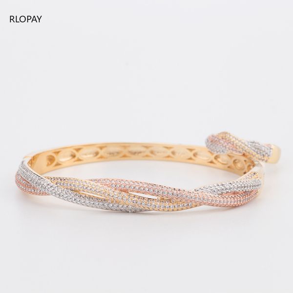 european fashion 3 colors gold plating bangles waved rope design open tension mount cubic zircon bridal bangles, Black 
european fashion 3 colors gold plating bangles waved rope design open tension mount cubic zircon bridal bangles, Black