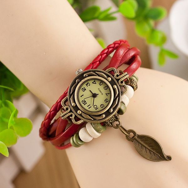 women leaf pendant watch female bracelet watches personality vintage beads rope colorful weave leather student wristwatch, Slivery;brown
women leaf pendant watch female bracelet watches personality vintage beads rope colorful weave leather student wristwatch, Slivery;brown
