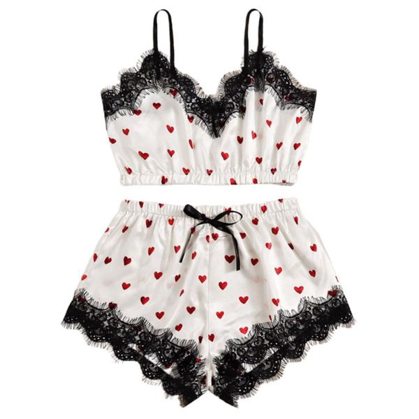 women satin pajamas set eyelash lace camisole red heart shorts nightwear t4md, Black;red
women satin pajamas set eyelash lace camisole red heart shorts nightwear t4md, Black;red