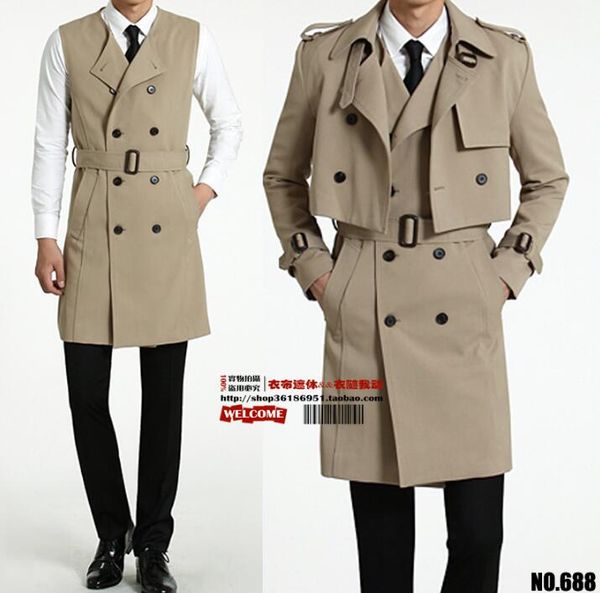 2017 new designer slim two pieces trench coat men overcoat long sleeve mens clothing spring outerwear casaco masculino, Black
2017 new designer slim two pieces trench coat men overcoat long sleeve mens clothing spring outerwear casaco masculino, Black
