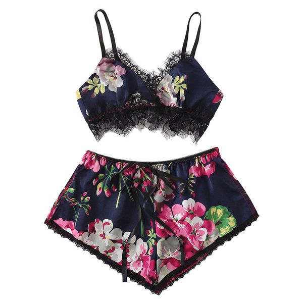 women lingerie summer pajama set lace-trimmed ladies fashion casual floral crop + shorts sleeveless sleepwear nightwear, Red;black
women lingerie summer pajama set lace-trimmed ladies fashion casual floral crop + shorts sleeveless sleepwear nightwear, Red;black
