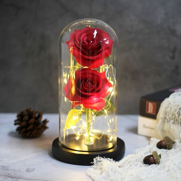 new beauty and beast rose in flask led two rose flower light black base glass dome for mother's day valentines christmas
new beauty and beast rose in flask led two rose flower light black base glass dome for mother's day valentines christmas