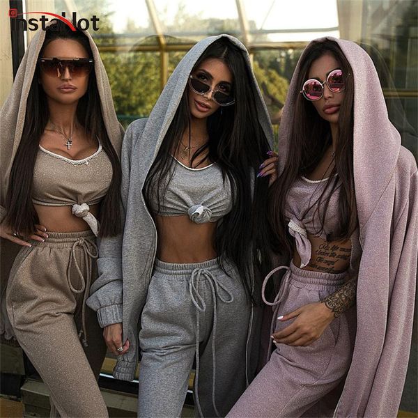 instagray 3 piece set autumn women batwing sleeve zip up coat hooded crop tank drawstring pants streetwear hip hop 2018, Gray
instagray 3 piece set autumn women batwing sleeve zip up coat hooded crop tank drawstring pants streetwear hip hop 2018, Gray
