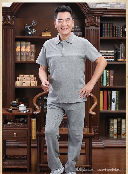 summer solid middle aged mens sport tracksuits lapel neck pullover with button polo mens 2pcs sets, Gray
summer solid middle aged mens sport tracksuits lapel neck pullover with button polo mens 2pcs sets, Gray