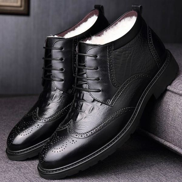 men's leisure warm cotton snow boots business formal cow leather bullock shoes brogue cotton shoe ankle winter boot, Black
men's leisure warm cotton snow boots business formal cow leather bullock shoes brogue cotton shoe ankle winter boot, Black