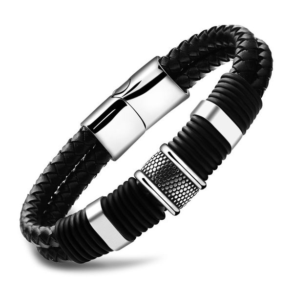fashion men's leather bracelet black braided rope chain bracelet stainless steel magnetic buckle jewelry, Golden;silver
fashion men's leather bracelet black braided rope chain bracelet stainless steel magnetic buckle jewelry, Golden;silver