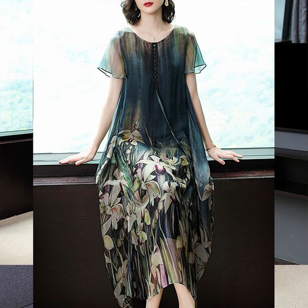 women's dresses new summer printed silk dress vintage loose casual dress large size 3xl long vestidos, Black;gray
women's dresses new summer printed silk dress vintage loose casual dress large size 3xl long vestidos, Black;gray