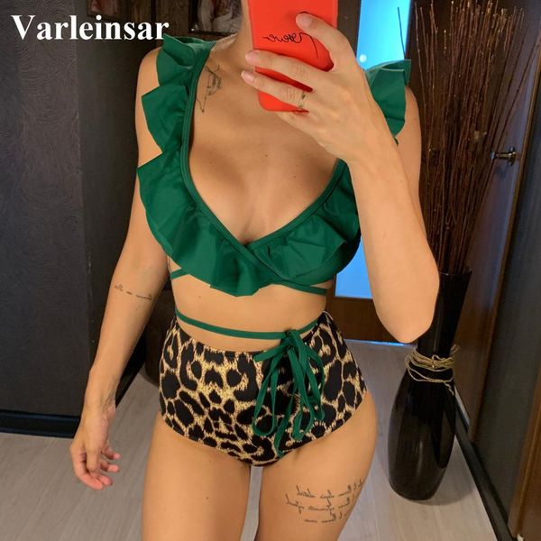 

ruffled swimsuit high waist bikini 2019 women swimwear two-pieces bikini set bather wrap around bathing suit swim wear v1472