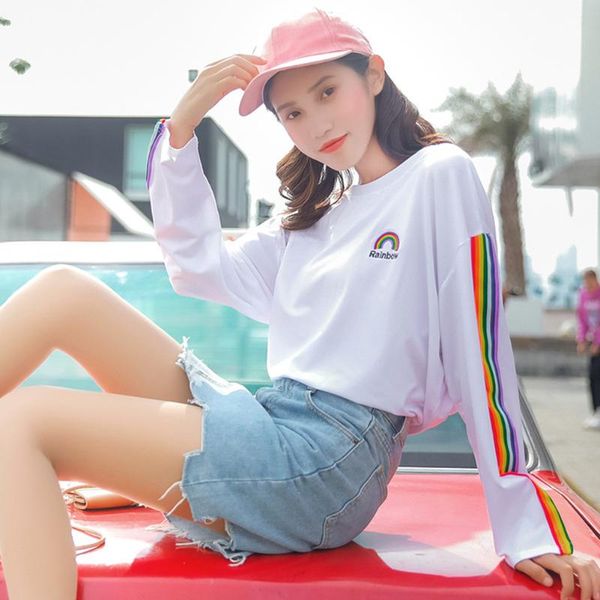 women's t-shirt elegant women cute rainbow stripe print long sleeve student casual loose fashion design lovely for girl, White
women's t-shirt elegant women cute rainbow stripe print long sleeve student casual loose fashion design lovely for girl, White