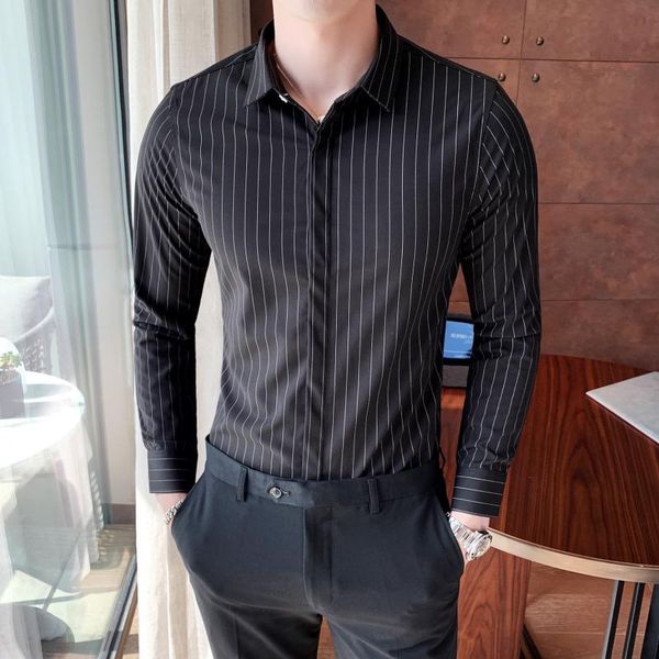 british style men dress shirt fashion 2020 spring business striped shirts men slim fit long sleeve anti-wrinkle formal wear 3xl, White;black
british style men dress shirt fashion 2020 spring business striped shirts men slim fit long sleeve anti-wrinkle formal wear 3xl, White;black