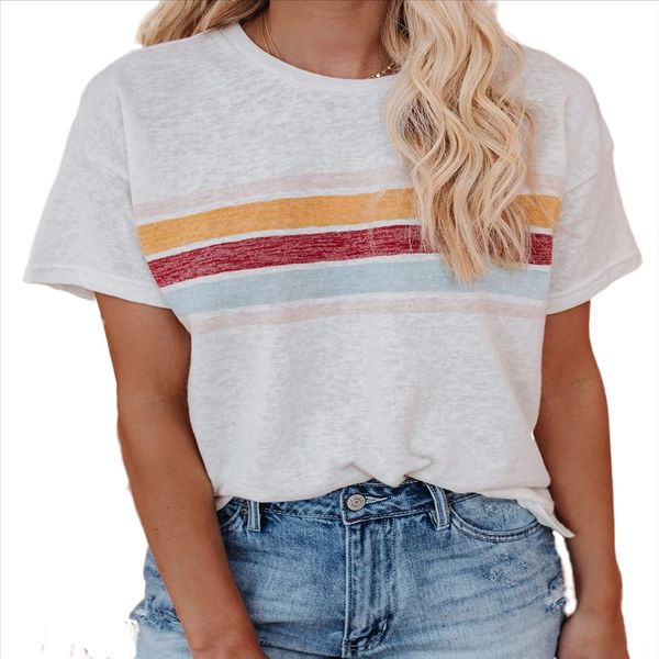2020 striped printing color matching short-sleeved t-shirt female 2020 striped printing color matching short-sleeved t-shirt female, White
2020 striped printing color matching short-sleeved t-shirt female 2020 striped printing color matching short-sleeved t-shirt female, White
