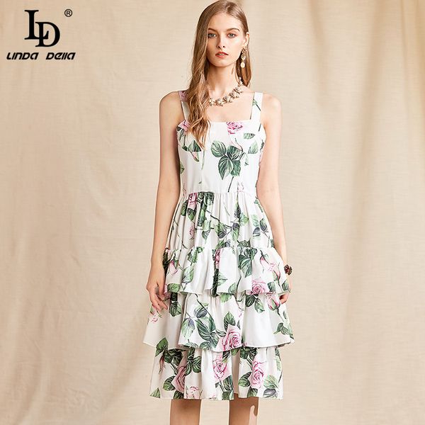 ld linda della fashion runway summer spaghetti strap dress women vintage print ruffles slim big swing ladies cake midi dresses, Black;gray
ld linda della fashion runway summer spaghetti strap dress women vintage print ruffles slim big swing ladies cake midi dresses, Black;gray
