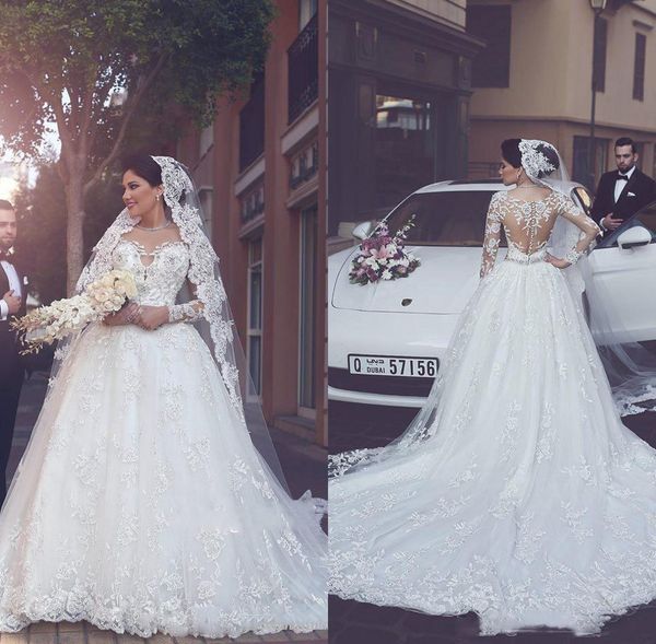 elegant appliques 3d flora lace wedding dresses vintage long sleeves bridal gowns arabic sheer jewel neck, White
elegant appliques 3d flora lace wedding dresses vintage long sleeves bridal gowns arabic sheer jewel neck, White