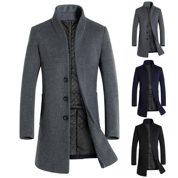 2020 solid color men winter long sleeve stand collar buttons pockets warm woolen trench coat ing, White;black
2020 solid color men winter long sleeve stand collar buttons pockets warm woolen trench coat ing, White;black