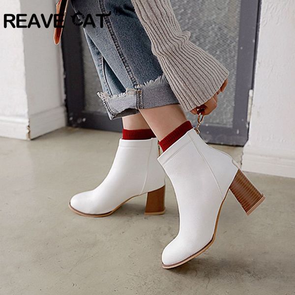 reave cat shoes women ankle boots round toe thick heel back zipper solid black white botines mujer sapato feminino botas a1440
reave cat shoes women ankle boots round toe thick heel back zipper solid black white botines mujer sapato feminino botas a1440