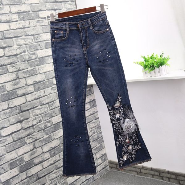 2018 new autumn fashion women skinny embroidery jeans beads flower flare pants slim elastic denim trousers, Blue
2018 new autumn fashion women skinny embroidery jeans beads flower flare pants slim elastic denim trousers, Blue