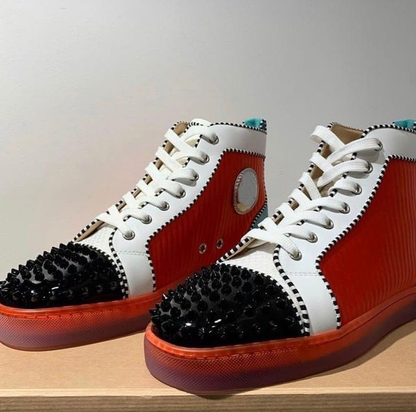 excellent brand round toe spikes red bottom high sneakers men outdoor organe leather rivets casual walking gift eu35-47, Black
excellent brand round toe spikes red bottom high sneakers men outdoor organe leather rivets casual walking gift eu35-47, Black