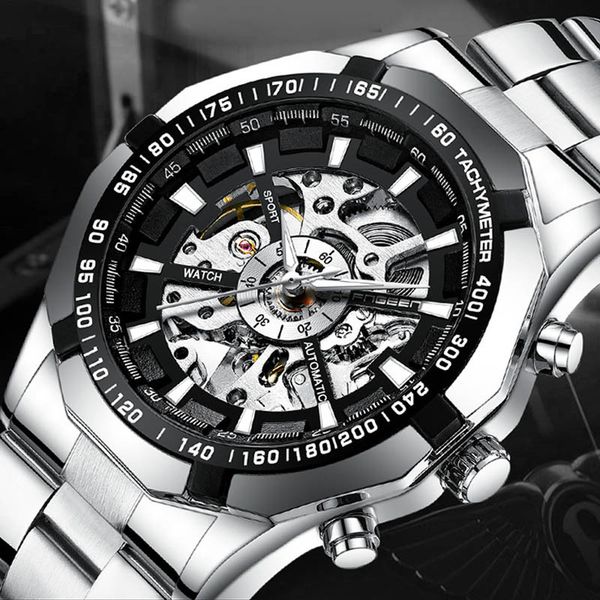 fashion men steel strap watch hollow watches high-end automatic movement mechanical men's steel belt watch black and white, Slivery;brown
fashion men steel strap watch hollow watches high-end automatic movement mechanical men's steel belt watch black and white, Slivery;brown