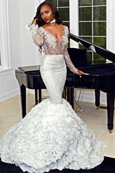 2020 silver mermaid prom dresses sparkly 3d flowers deep v neck evening gown long sleeves african plus size formal party dress bc3673, Black
2020 silver mermaid prom dresses sparkly 3d flowers deep v neck evening gown long sleeves african plus size formal party dress bc3673, Black
