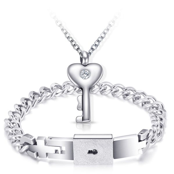 2019 couples stainless steel bracelet and key pendant necklace sets love gifts, Black
2019 couples stainless steel bracelet and key pendant necklace sets love gifts, Black