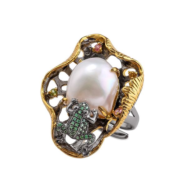 jewelry s925 natural baroque pearl ring original design high-end banquet style temperament ornaments, Golden;silver 
jewelry s925 natural baroque pearl ring original design high-end banquet style temperament ornaments, Golden;silver